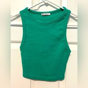 Zara Teal Ribbed Sleeveless Top